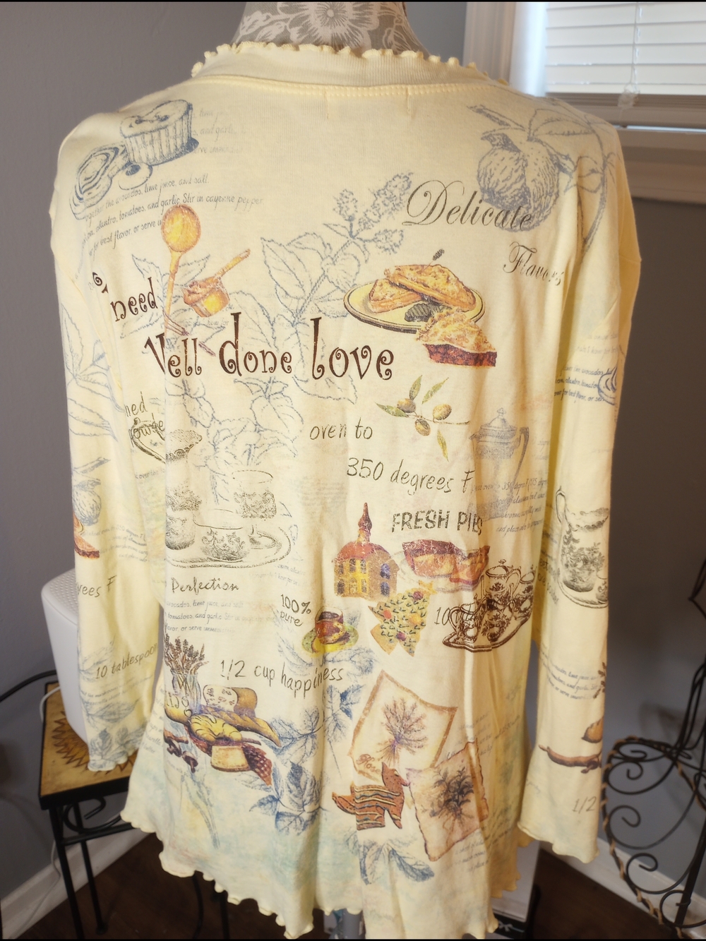 Cactus Pale Yellow Long Sleeve V-Neck Tee with Botanical Print - Picture 10 of 11